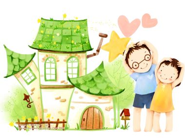 Happy Childrens Day Watercolor Illustration Kids Fairy Green House