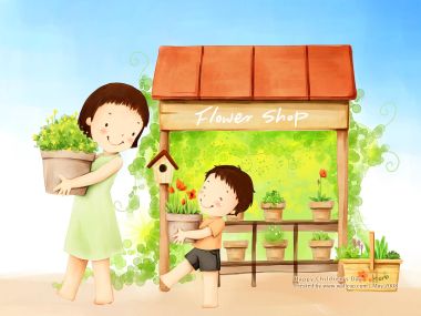 Children Day Illustration Siblings Carrying Potted Plants At Flower Shop