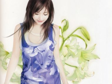陈淑芬甜蜜时光系列 百合旁温柔少女插画