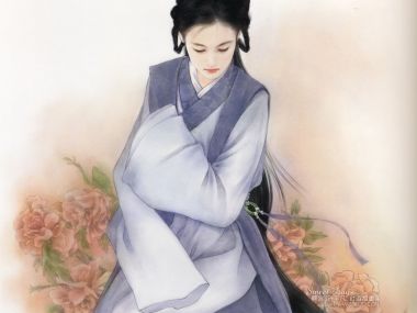 陈淑芬手绘 温婉汉服古典女子牡丹插画