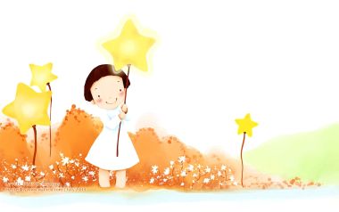 手持发光星星的可爱小女孩童趣插画