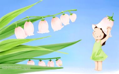 戴铃兰花帽子的可爱小女孩春日卡通插画