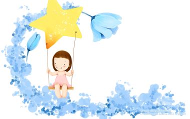 可爱小女孩坐星星秋千童趣水彩插画