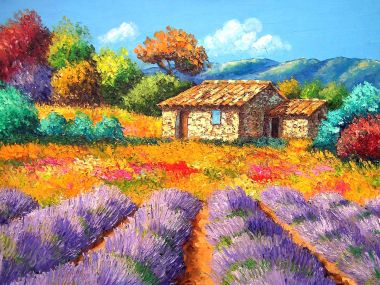 Jean-Marc Janiaczyk 普罗旺斯薰衣草花田石屋风景油画