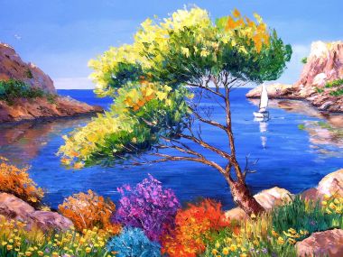 法国画家Jean-Marc Janiaczyk 卡朗格峡湾海岸风景油画