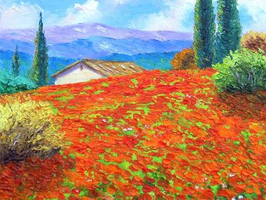 Jean-Marc Janiaczyk 普罗旺斯红色花田乡村风景油画