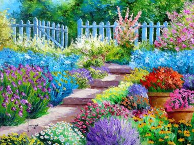 Jean-Marc Janiaczyk 油画 缤纷春日花园小径