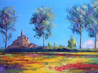 Jean-Marc Janiaczyk 法国圣米歇尔山花田风景油画
