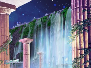 加贺谷穰 星空探索系列 星夜瀑布古典遗迹插画