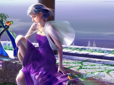KAGAYA 星空探索系列 紫裙蓝发少女露台唯美插画