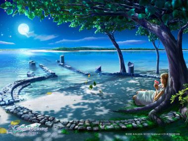 KAGAYA Celestial Exploring Serenity Moonlit Lakeside Girl Illustration