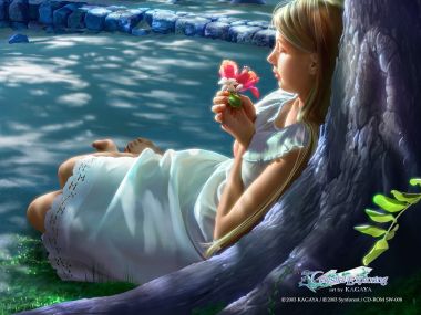 KAGAYA 星空探索系列 静谧 少女水边持花休憩插画