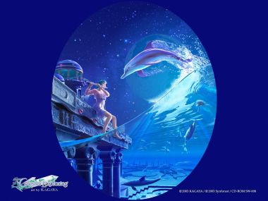 KAGAYA 天界探索系列 星空吹笛少女与海豚奇幻壁纸