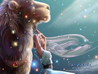加贺谷穰 黄道十二宫狮子座主题插画 星空少女与雄狮