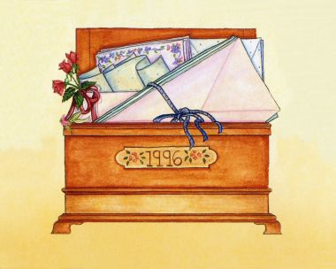 Ellen Stouffer 1996 Vintage Wooden Letter Box Watercolor Illustration