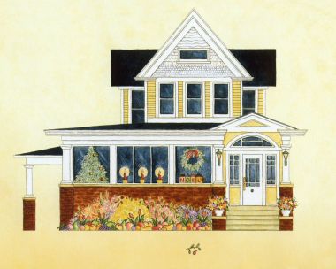 Ellen Stouffer American Cottage Christmas Decor Watercolor Illustration