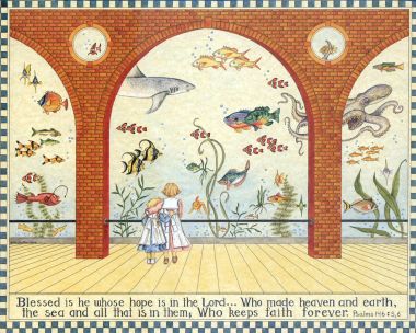 Ellen Stouffer Vintage Childhood Illustration Little Girls Visiting Aquarium