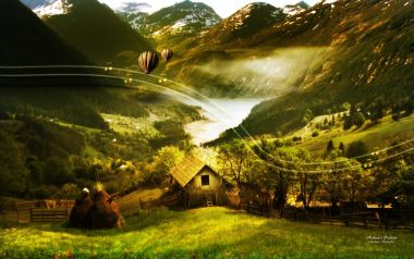 Andreas Prelude 超现实主义梦幻山谷热气球风景合成艺术作品
