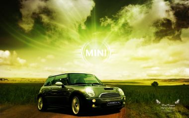 旷野草原Mini Cooper汽车创意宣传壁纸