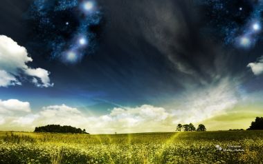 超现实旷野花田星空宇宙创意合成艺术壁纸