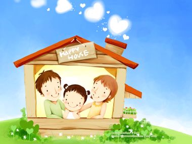 Happy Family Of Three Happy House Mothers Day Watercolor Illustration