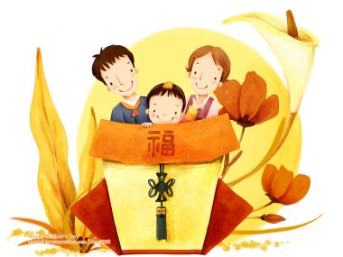 Happy Family Chinese New Year Watercolor Illustration