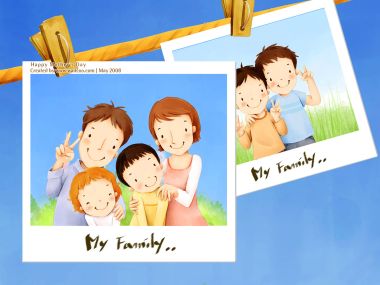 Happy Family Portrait Mothers Day Cartoon Illustration