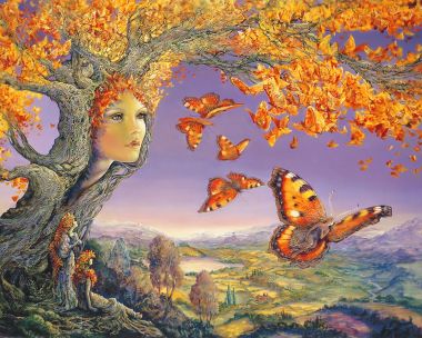 约瑟芬·华尔 奇幻插画 人面古树与蝴蝶秋日幻境