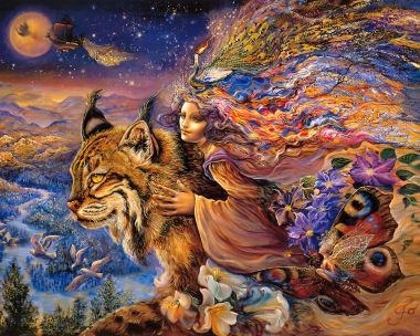 《猞猁之飞》奇幻少女与猞猁魔幻装饰油画