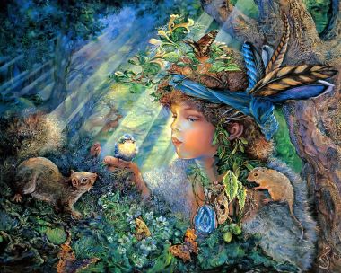 约瑟芬·华尔 奇幻森林自然少年与林间生灵油画