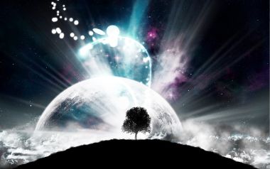 超现实宇宙星空孤树巨型星球梦幻壁纸