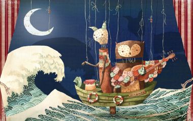 猫头鹰与猫咪的奇幻航行插画
