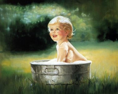Donald Zolan Summer Suds Little Child Outdoor Bath Painting
