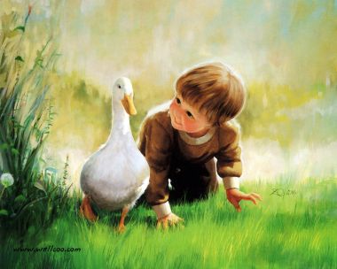 Donald Zolan 经典儿童油画 小男孩与白鹅