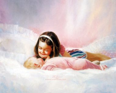唐纳德·佐兰 经典油画「姐妹情深」 孩童姐妹温馨亲情场景