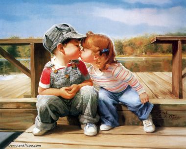 Donald Zolan Classic Children Oil Painting First Kiss