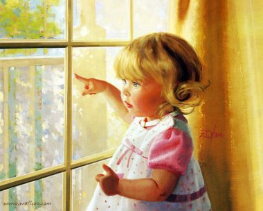 Little Girl Pointing Outside Window Donald Zolan Oil Painting