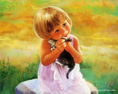 唐纳德·佐兰 小女孩怀抱小猫 治愈儿童油画