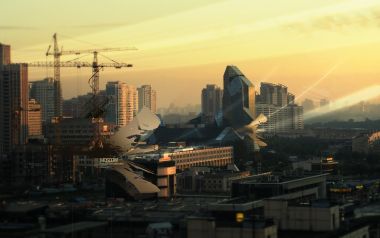 俄罗斯莫斯科黄昏超现实城市天际线艺术摄影