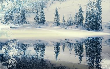 冬日雪林对称倒影创意雪景艺术壁纸