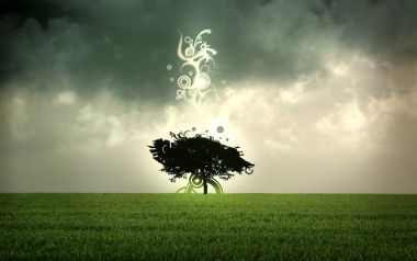 旷野草坪孤树抽象纹样超现实创意壁纸