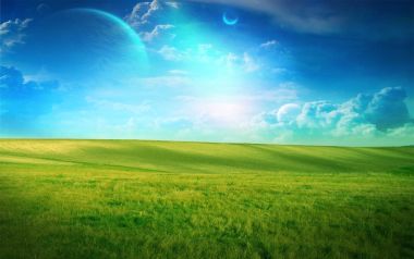 异世界奇幻草原 多天体异星天空风景壁纸