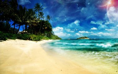 创意合成热带椰林海滩梦幻星空海景