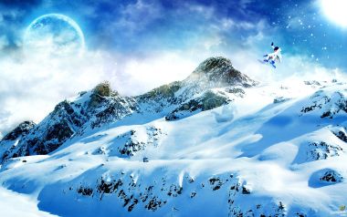 超现实奇幻冬季仙境 雪山单板滑雪腾空特技