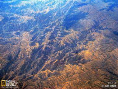 航拍中国黄土高原层叠山峦壮美地貌