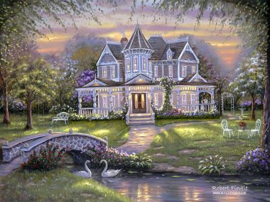 Robert Finale Victorian Villa Garden Dusk Landscape Oil Painting