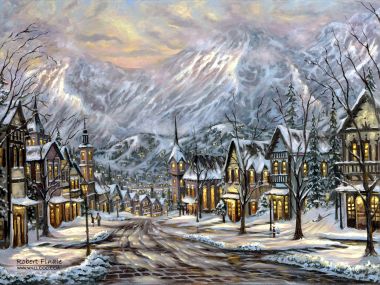 Robert Finale Austria Winter Snow Town Landscape Oil Painting