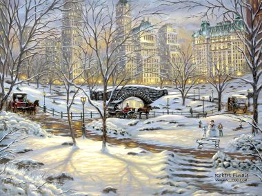 Robert Finale 纽约中央公园冬日傍晚雪景油画