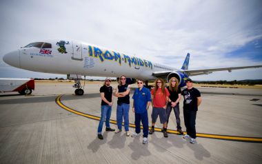 Iron Maiden Band With Ed Force One Tour Plane Airport Tarmac Photo