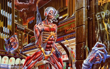 铁娘子乐队《Somewhere in Time》经典专辑封面 赛博朋克机械人形插画